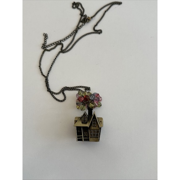 Disney Jewelry - Disney Pixar UP Carl's Balloon House Pendant Necklace Brass Glass Women's Chain